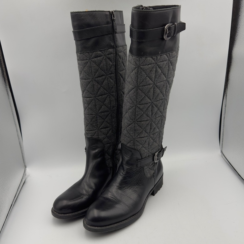 Franco Sarto Penelope Black Leather Grey Quilted‎ Wool Tall Riding Boots 7.5M